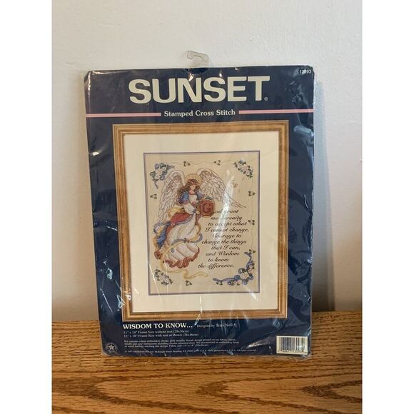 Sunset 13093 "Wisdom to Know" Stamped Cross Stitch Kit Serenity Prayer 1997 - Picture 1 of 6